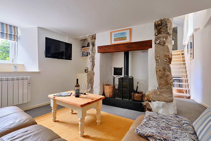 Living room with woodburner stove