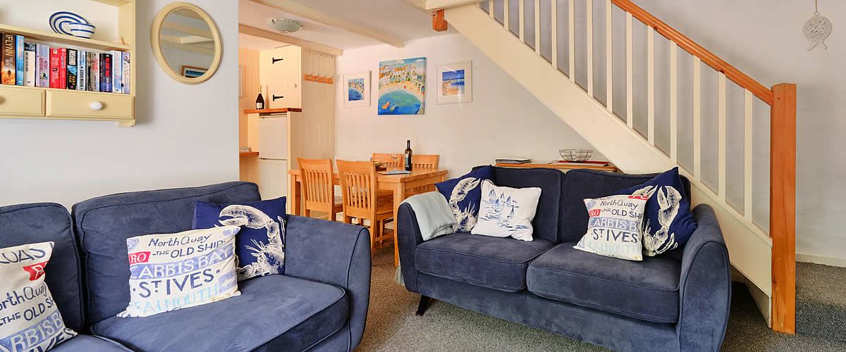 The lounge in Waterside Cottage at Chypons Farm Self Catering Holiday Cottages St Ives Cornwall